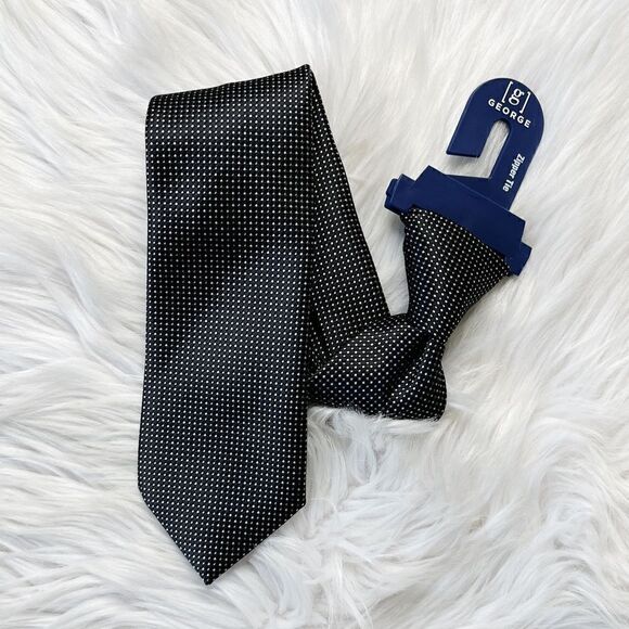 George Zip Micro Neat Dotted Tie Black - Picture 1 of 6